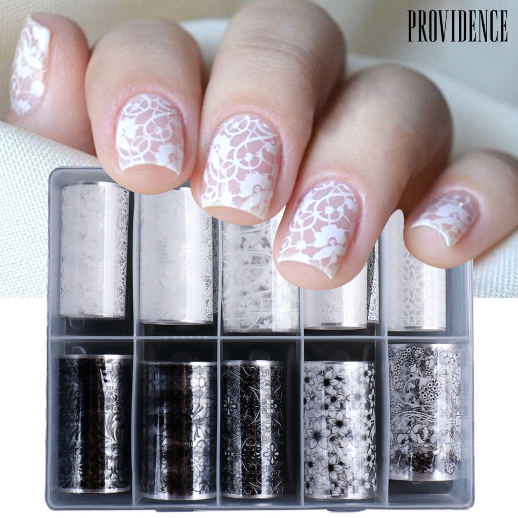 Providence 10pcs / Set Stiker Kuku Motif Print Bunga Tahan Lama Untuk Nail Art / Manicure