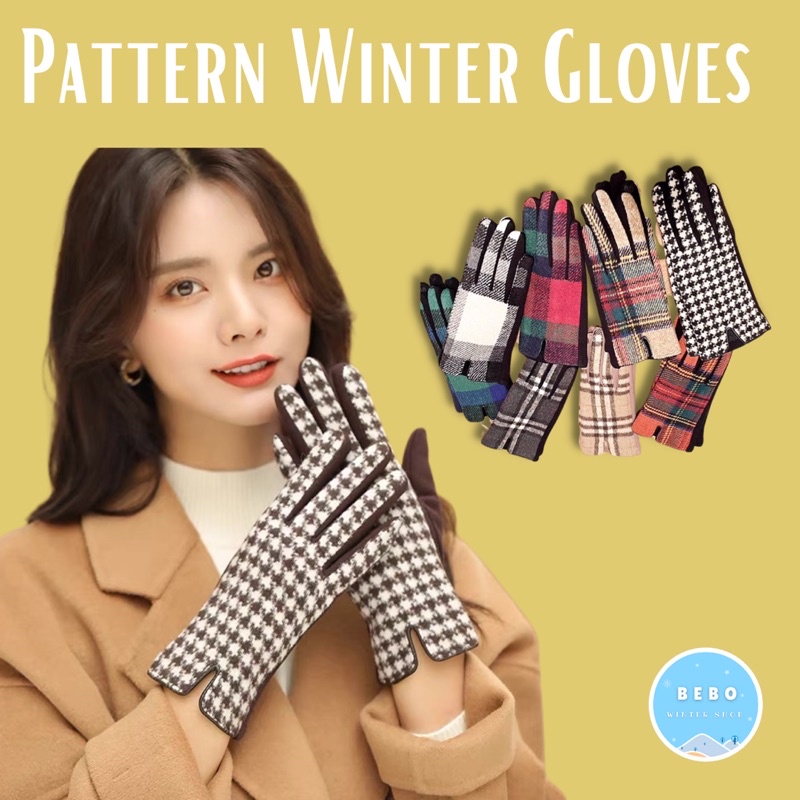 Sarung tangan Wanita Hangat Touch Screen Plaid Pattern Women Gloves