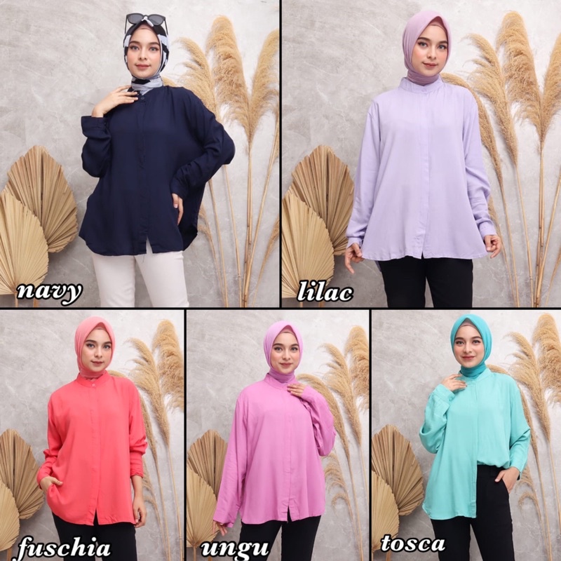 MAUDY SHIRT KEMEJA RAYON POLOS BASIC KANCING DEPAN OVERSIZED KERJA BUSUI MURAH GROSIR MODELLANO