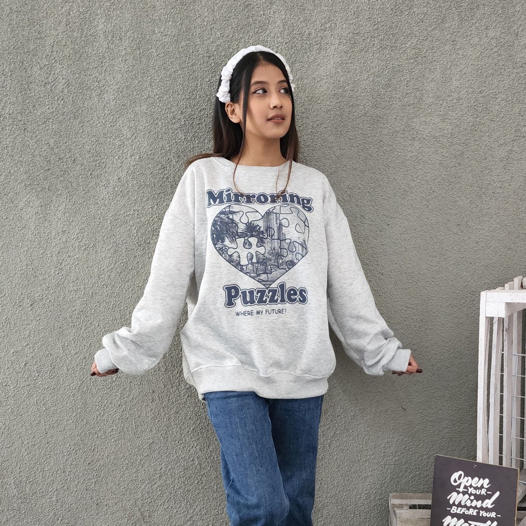 SWEATER CREWNECK MIRRORING PUZZLE OVERSIZE / SWEATER CREWNECK OVERSIZE TERBARU / CREWNECK UNISEX / C