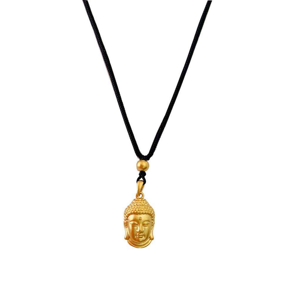 Kalung Kepala Buddha Hadiah Vintage Kreatif Liontin Warna Emas Wanita Rantai Klavikula