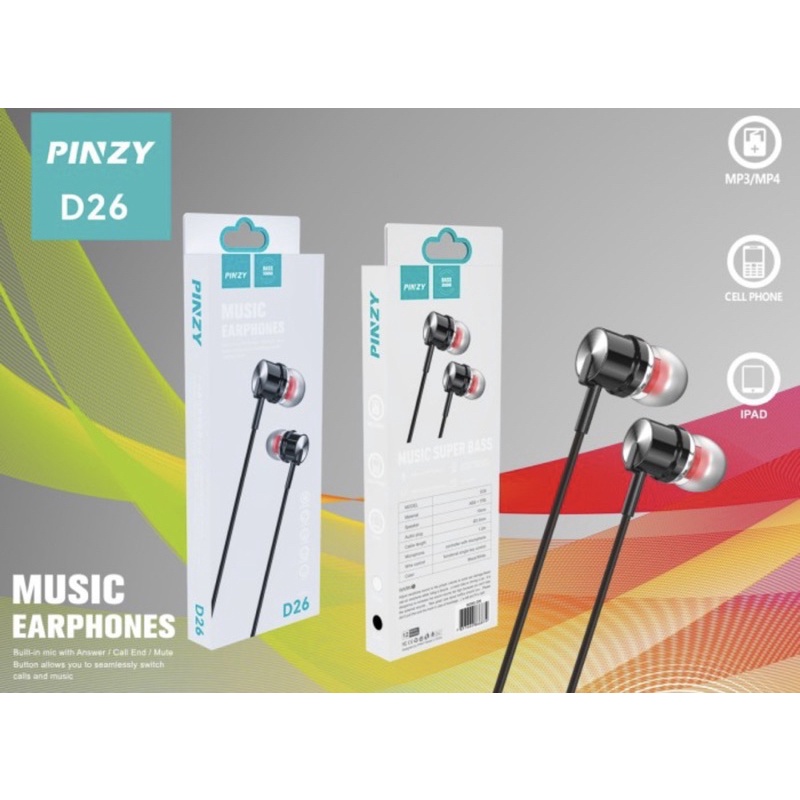 Headset PINZY D26 Music SuperBass Earphone Controller With Microphone - Headset PINZY D26 -