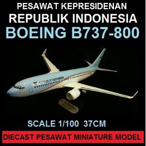 DIECAST MINIATURE PESAWAT KEPRESIDENAN REPUBLIK INDONESIA BOEING 737 800 NG SKALA 1 100  37CM