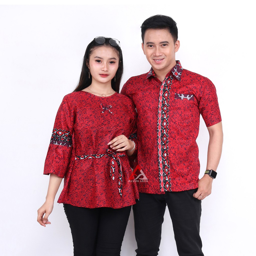 BAJU  BATIK COUPLE  MODERN Monalisa Genes MERAH BIRU TOSCA   BAJU  BATIK COUPLE  MODERN Monalisa Genes MERAH BIRU TOSCA