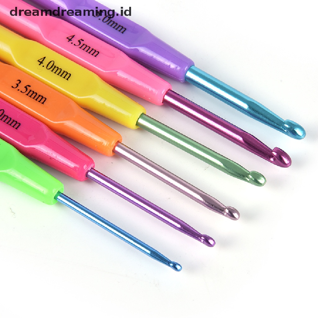 (dreamdreaming.id) 6pcs / set Jarum Kait Rajut Crochet Multifungsi Gagang Plastik Aluminum