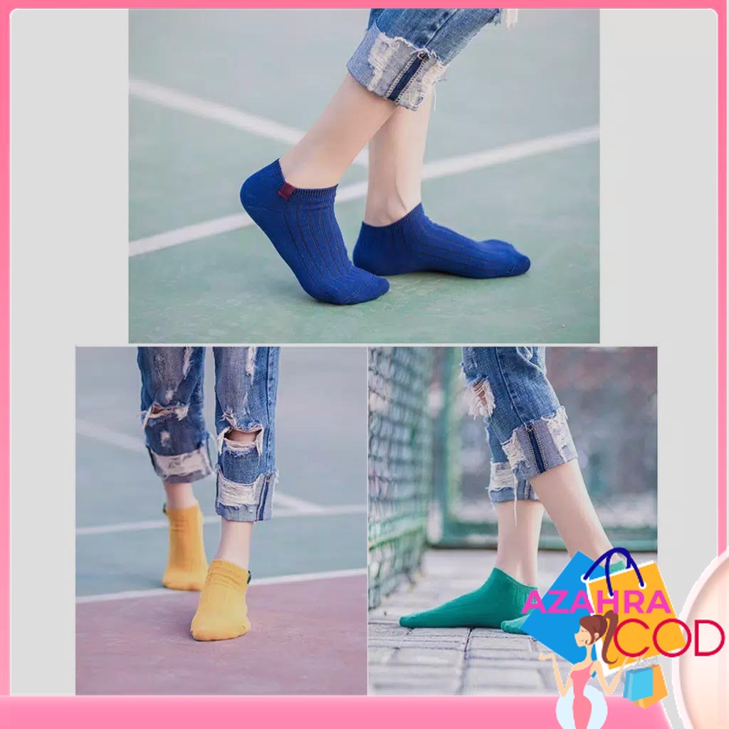 AZAHRA Kaos Kaki Fashion Unisex Wanita Pria Murah Semata Kaoskaki Ankle Socks Pendek Garis atas