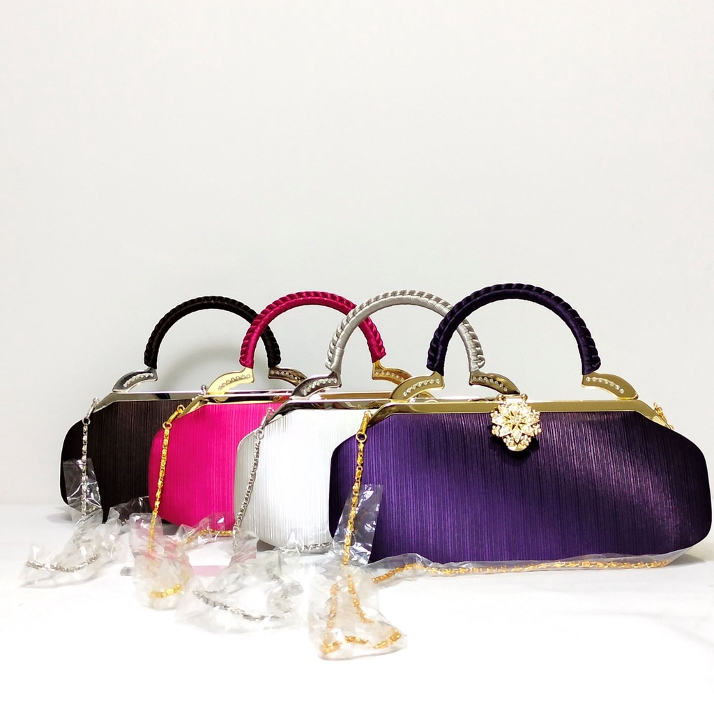 Tas Pesta Farnell Kondangan  Jinjing Selempang Bahan Satin Warna Clutch Pesta Import Cantik Elegan 2503