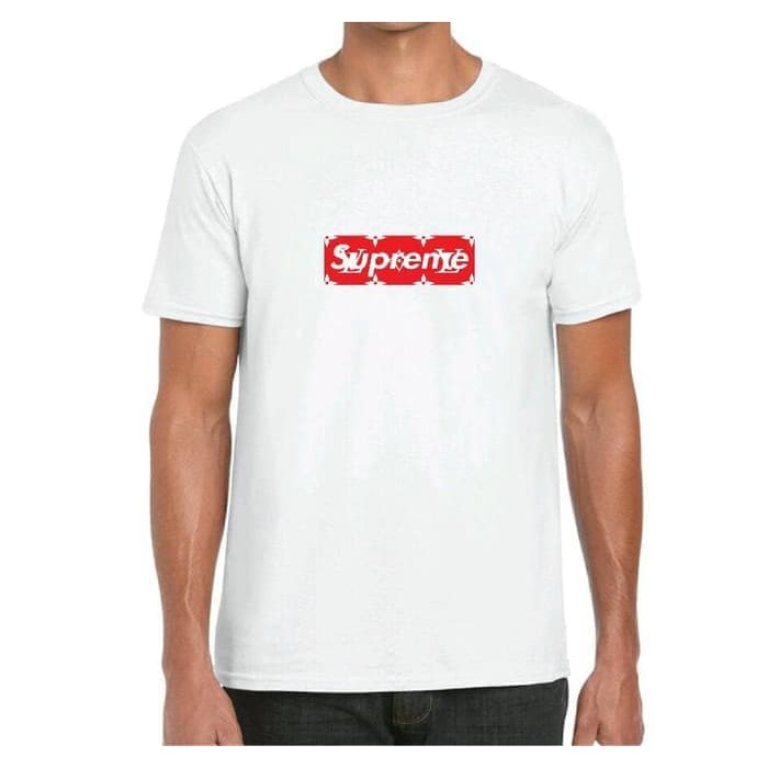 Kaos Baju Obral Combed 30S Distro SUPREME X LOUiS VUiTTON LV Murah