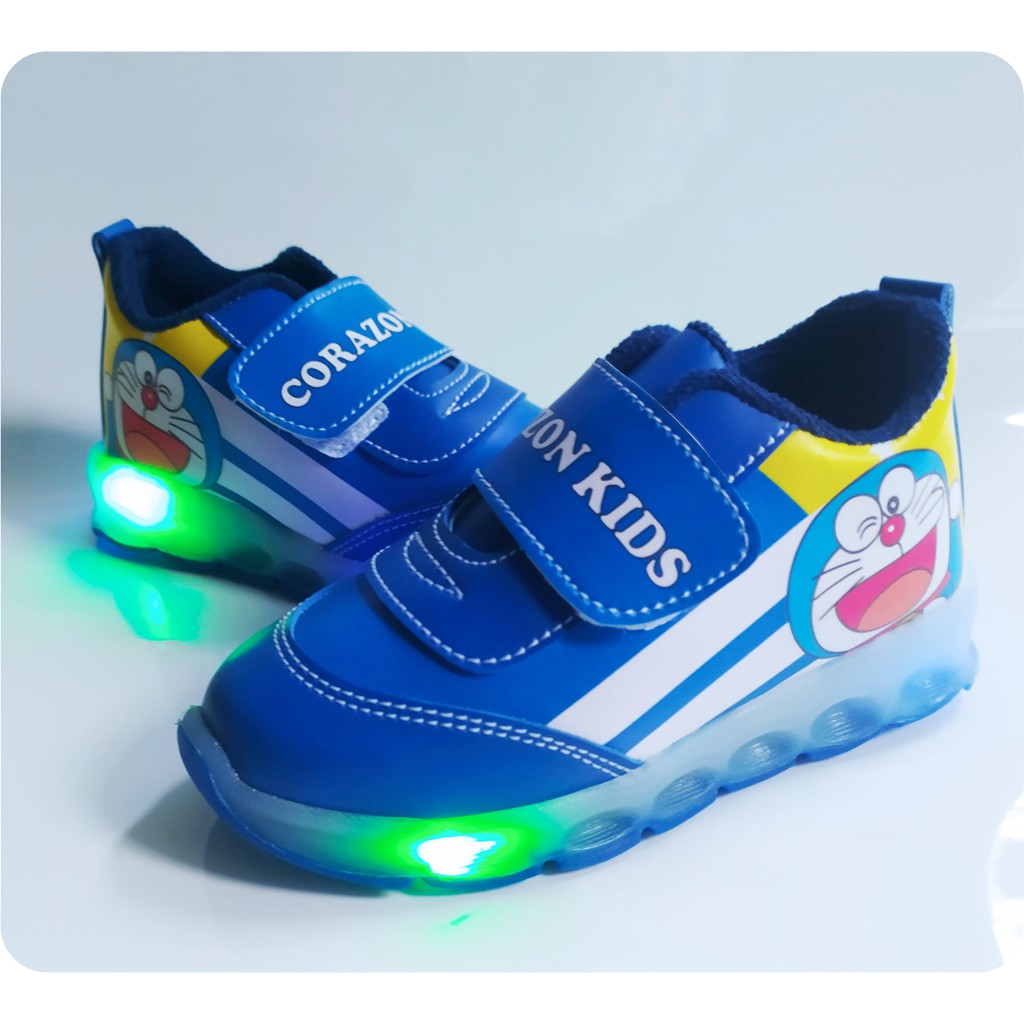 Sepatu sneaker lampu led mtif dora emon terbaru cod 1-5 thn