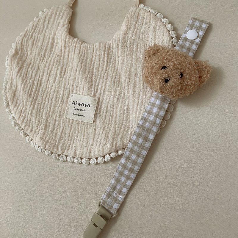Cute Bear Plaid Cotton Pacifier Chain Clip Baby Nursing Teether Soother Holder