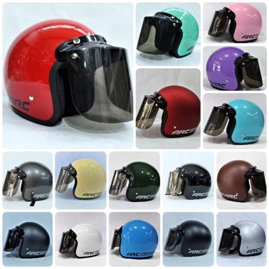 HELM BOGO AIRC KACA DATAR HITAM DEWASA PRIA & WANITA  AREA HELM