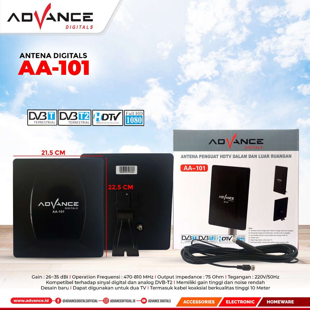 Antena digital dalam dan luar ruangan Advance AA101