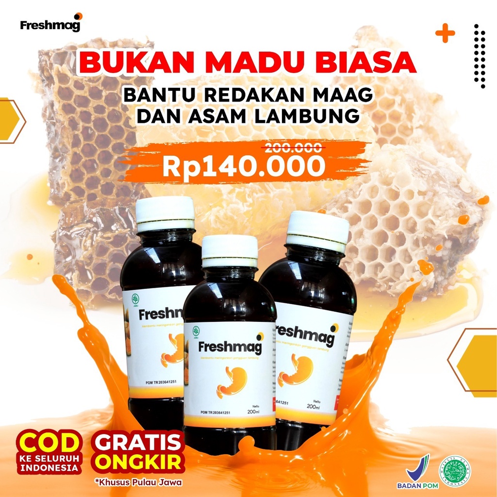 Freshmag 100% Original - Madu Herbal Solusi Asam Lambung Maag Kronis Akut &amp; Gerd Penambah Nafsu Makan Perkuat Organ Pencernaan Atasi Mual Muntah Magh Maag Lancarkan Sirkulasi Darah Fresh Magh Fresmag Presmag Fresh Maag Isi 200ml