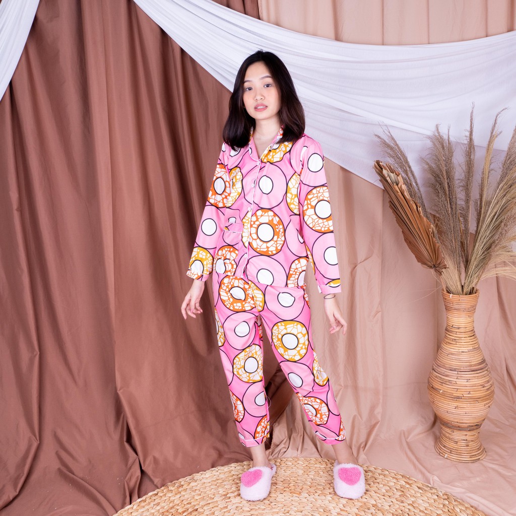 VS - Piyama PP L lengan Panjang Celana Panjang All Size Wanita Motif DONUT