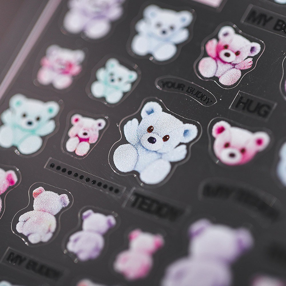 ELEGANT New 3D Nails Sticker Japanese DIY Nail Art Bear Nail Polish Sticker 5D Thin Tough Salon Nail Decoration Teddy Bear Nail Foil Decals Lovely Cute Self-Adhesive Decal