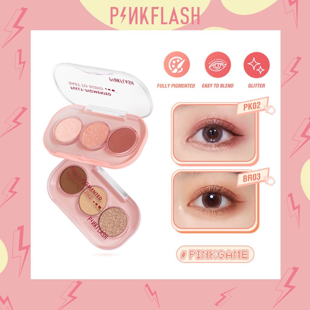 BPOM PINKFLASH 3 Shades Eyeshadow Palette Giltter High Pigment Easy To Blend Lasting 11 Colors PFE23 Eye Shadow 3 warna