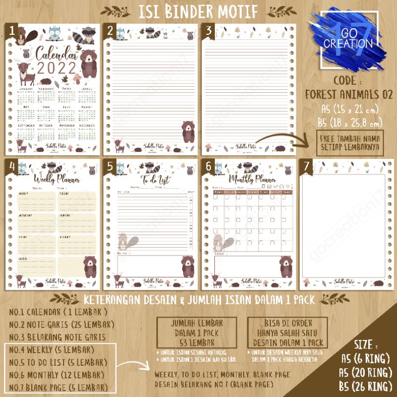 

Buku Planner isi Kertas Binder Motif Forest Animals 02 Premium A5 ring 20 dan A5 ring 6