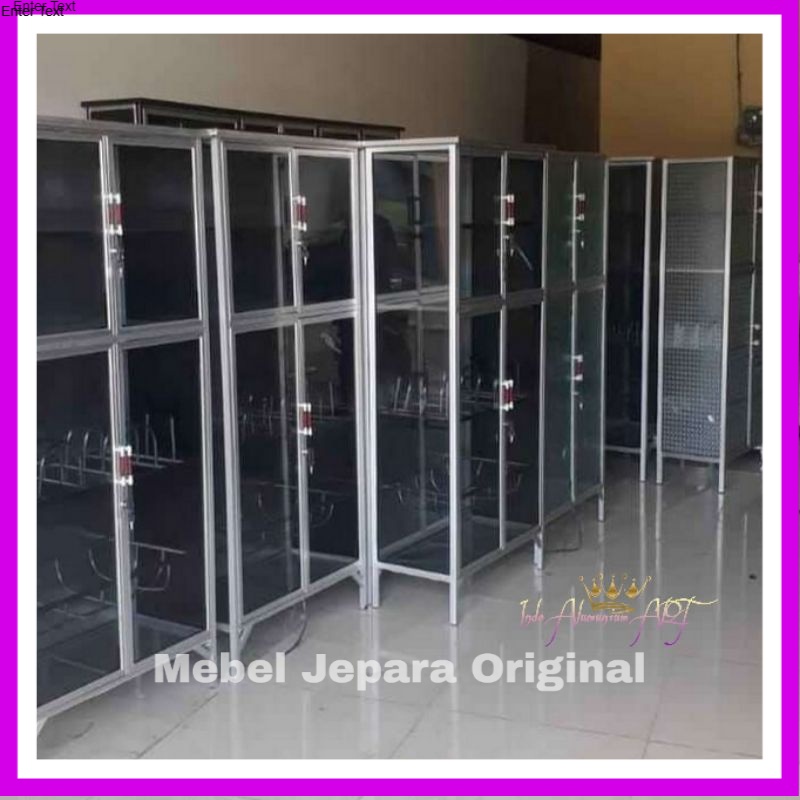 Lemari Piring Rak Piring Full Kaca Pintu 2 Bahan Alumunium