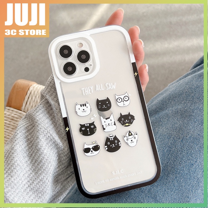 360 Derajat Motif Kartun Kucing Ekspresi Lucu° Soft case Transparan Shockproof Cover iphone x xs xr xsmax 11 12 13 pro max