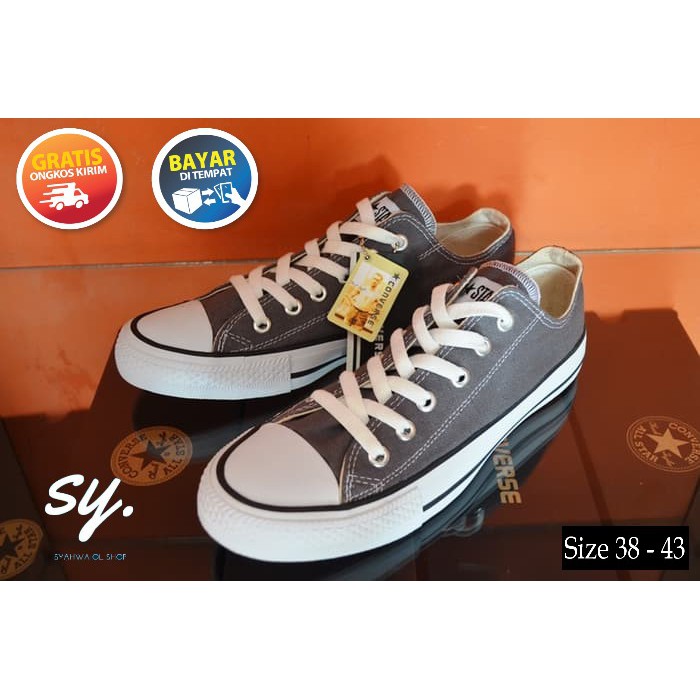 Converse All Star Grey Classic Abu Klasik Abu List Sepatu Pria Wanita Sepatu Sekolah/Kuliah/Kerja