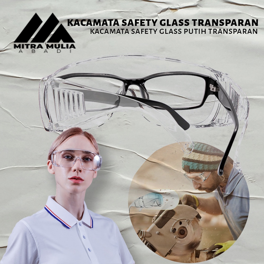 Kacamata Safety Glass Putih Transparan | Kacamata Anti Virus | Anti D