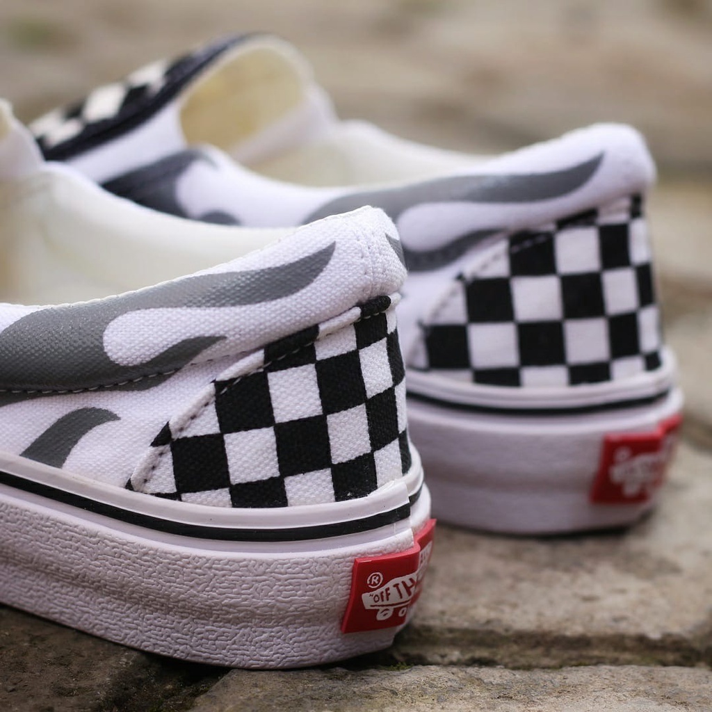 PROMO Vans Slip On Checkerboard Flame Premium | Trend Sepatu Slip On Pria dan Wanita Terbaru