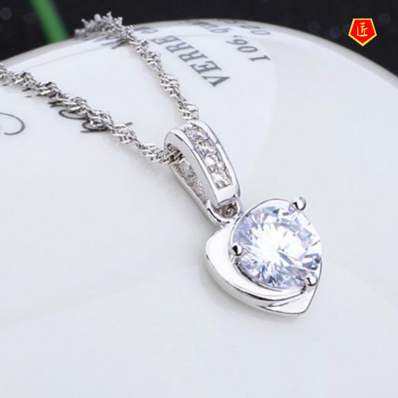 [Ready Stock]Love Heart-Shaped Silver Necklace Women's Korean Fashion Simple Amethyst Pendant