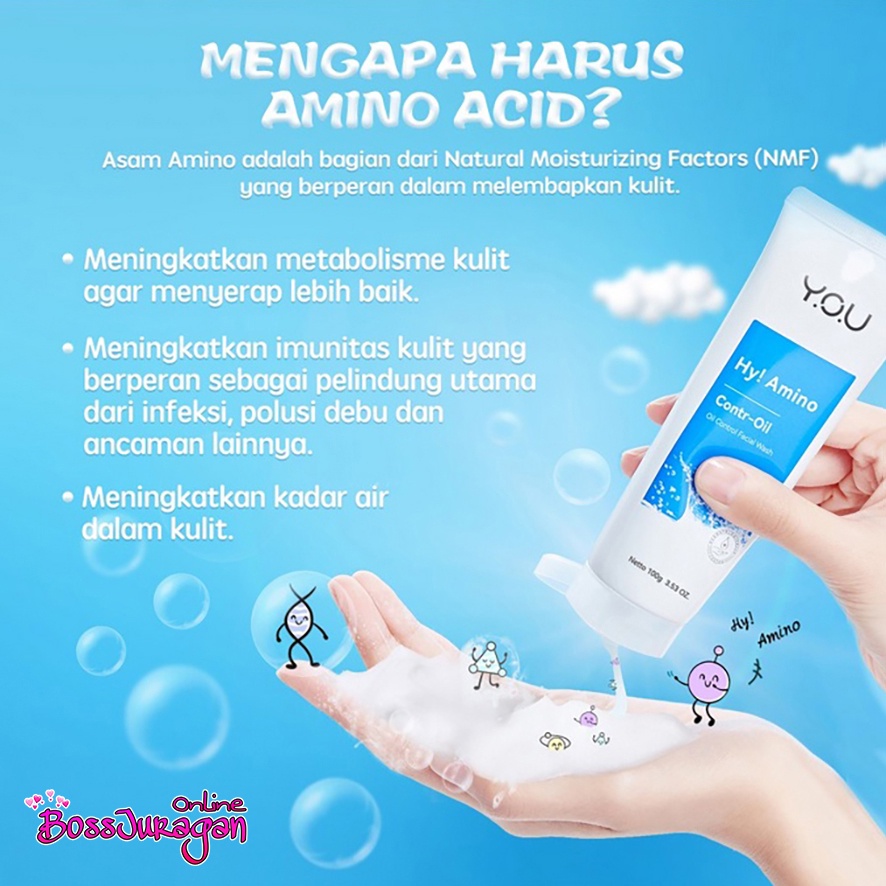 (BOSS) YOU Hy! Amino Oil Control Facial Wash | Hydrating - Brightening - Anti-Acne - Pembersih Wajah Y.O.U