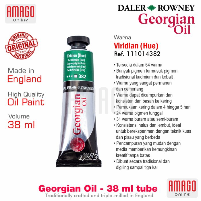 Cat Minyak Lukis DALER-ROWNEY Georgian Oil 38 ml - Viridian Hue - 111014382