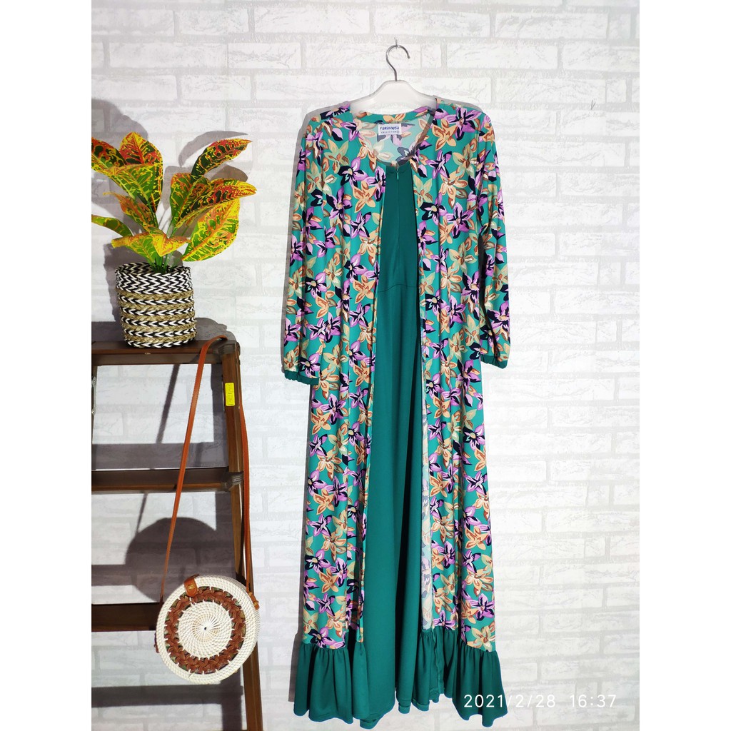 Gamis Full Motif Bunga Jersey Premium