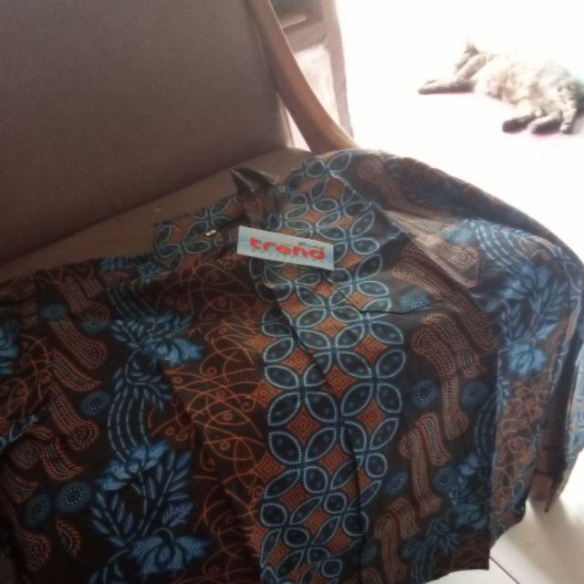 Seno Kawung Biru Kemeja Batik Pria Lengan Panjang M L Xl Xxl