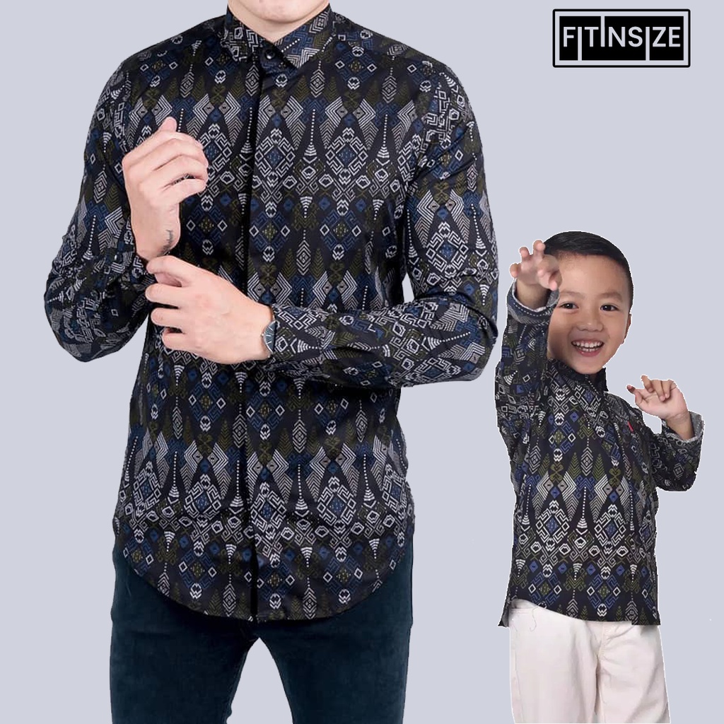 BATIK COUPLE AYAH DAN ANAK SLIMFIT KATUN STRETCH CASUAL/FORMAL BATIK COUPLE BANYAK DICARI MOTIF TORPEDO HITAM