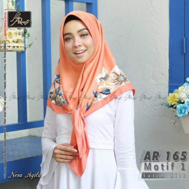 Jilbab ArRafi AR 165 segi empat motif 1 hijab segi4 kerudung segi4 Square motif satin silk ArRafi