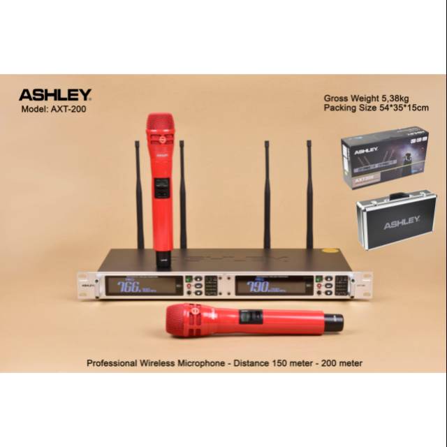 Mic wireless ashley AXT 200.wireless micropone UHF display digital