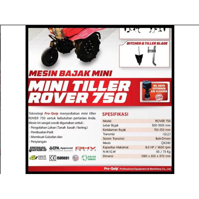 Mesin Bajak Mini Proquip Rover750 Mini Tiller Cultivator Proquip Rover750