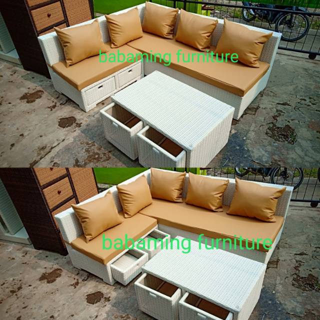 SOFA TAMU LACI ROTAN SINTETIS SET SOFA TAMU