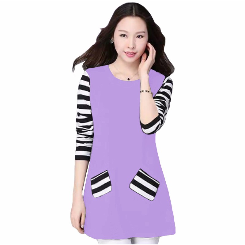 Blus Lengan Panjang Wanita Gaya korea Kombinasi Salur - XSHOP Audrey