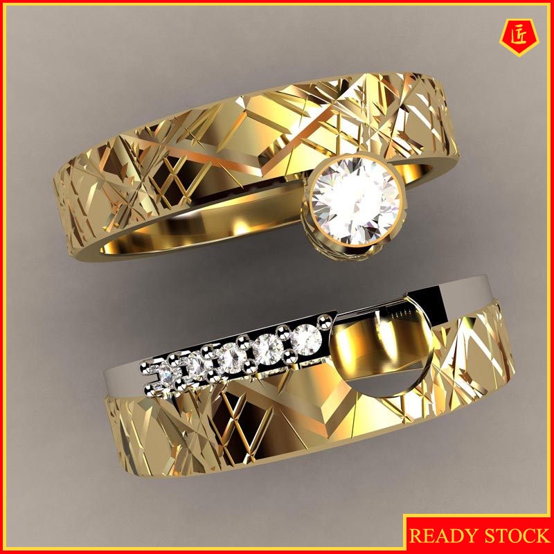 [Ready Stock]Personality 18K Gold Diamond-Studded Ring