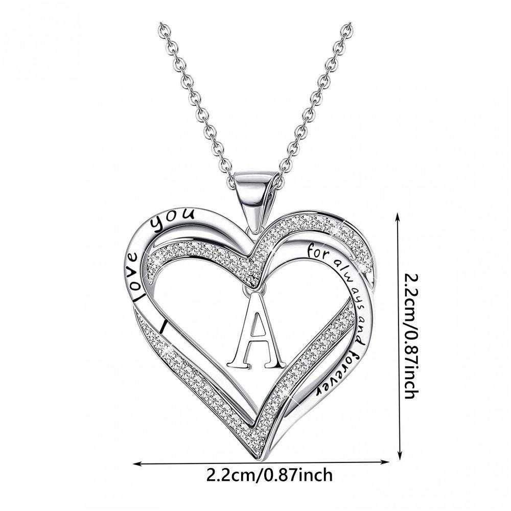 Lily Heart Necklace Untuk Wanita Hadiah Cubic Zirconia Alphabet Letter Silver Plated Heart Pendant Necklace