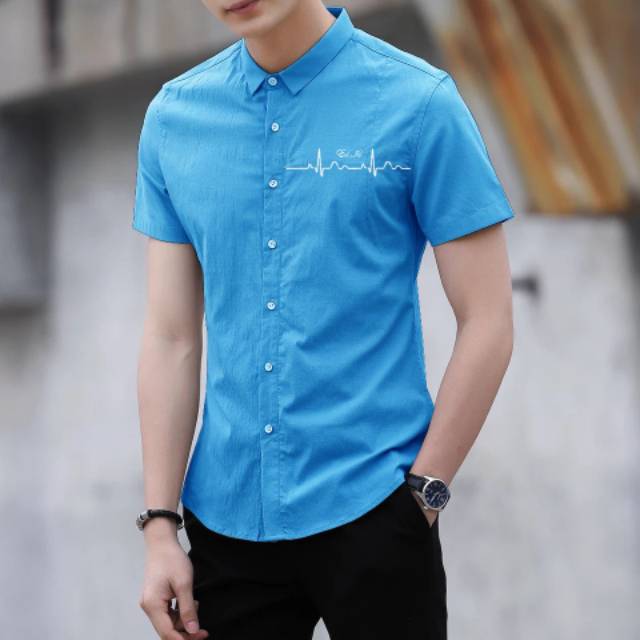 TOTOTAshop.kemeja PARROT pria slimfit LOGO BORDIR PREMIUM bahan katun stretch Lengan pendek