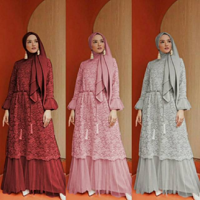 Maxi dress agnia brukat 3 warna