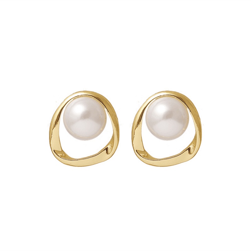 Anting Tusuk Sterling Silver 925 Desain Geometri Asimetris Hollow Hias Mutiara Ala Korea Untuk Wanita