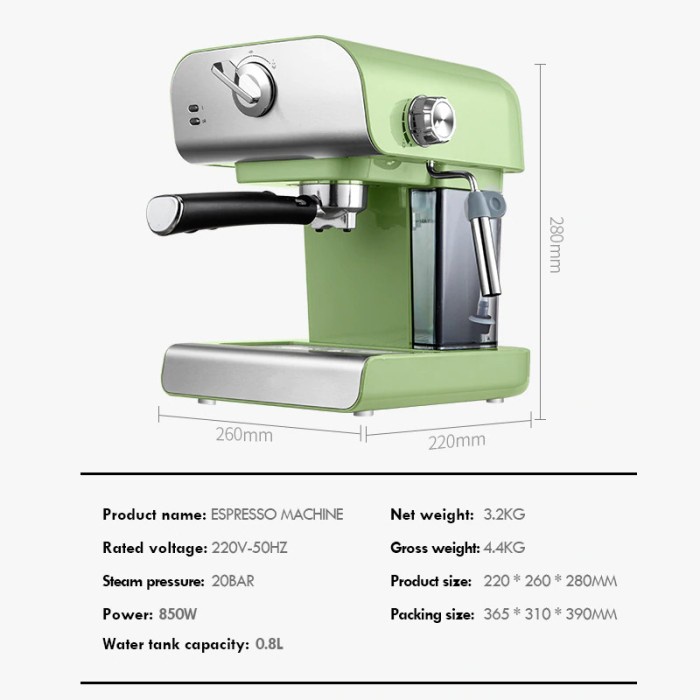 ZZUOM Mesin Kopi Semi Automatic Espresso 20 Bar Italian Coffee Machine