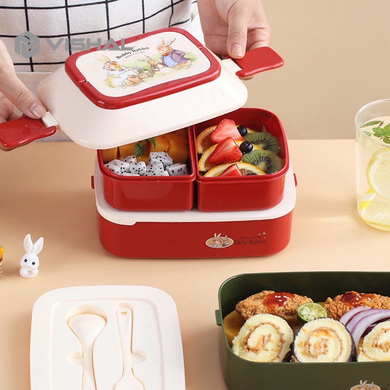 VISHAL Lunch Box Sekat Jerami Gandum Lunch Box Kotak Makan Anak Free Sendok Tempat Makan BPA Free VS-75