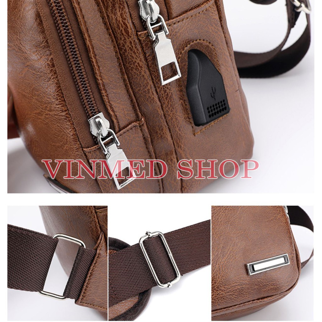 Tas Selempang Pria Import Sling Bag Kulit USB Port Tas Slempang Pria