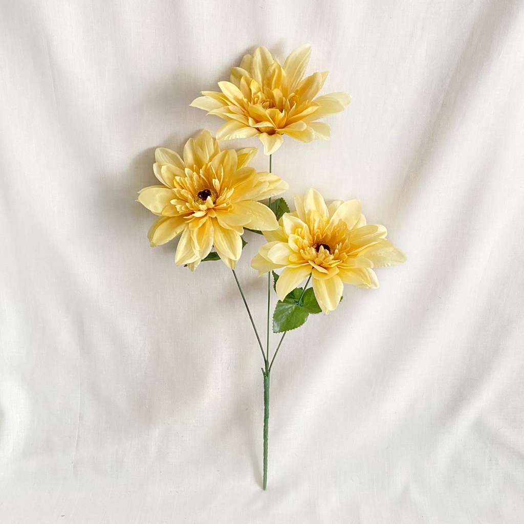 Bunga Dahlia X3 (satuan) Bunga Artificial / Bunga Plastik / Bunga Dekorasi / Pernikahan-Gold