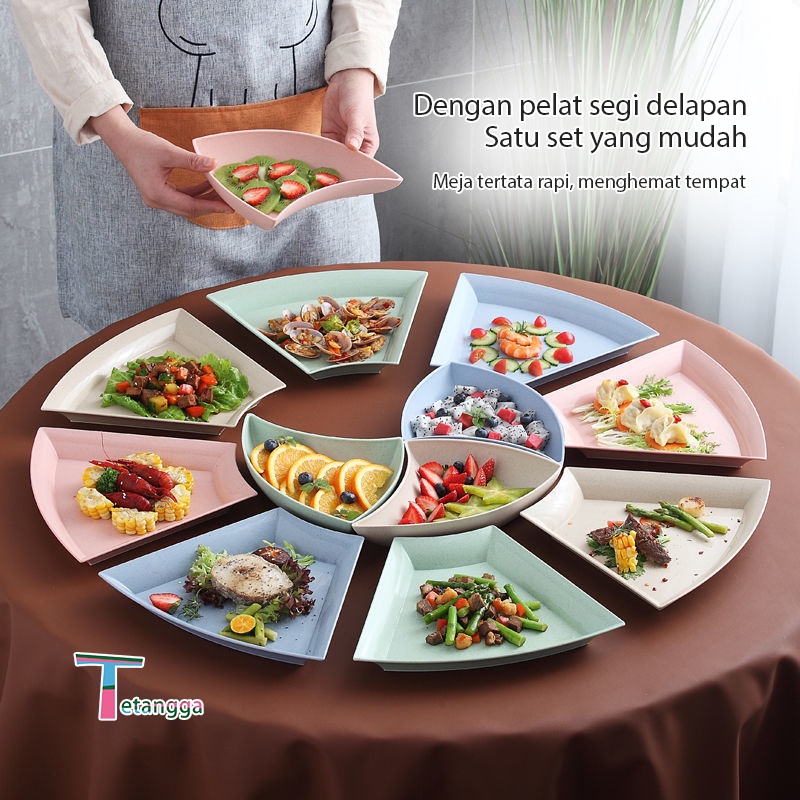 Piring Plastik Segi Tiga / Piring Segi Piring Makan Saji Wheatstraw BPA free Warna Pastel Piring Makan