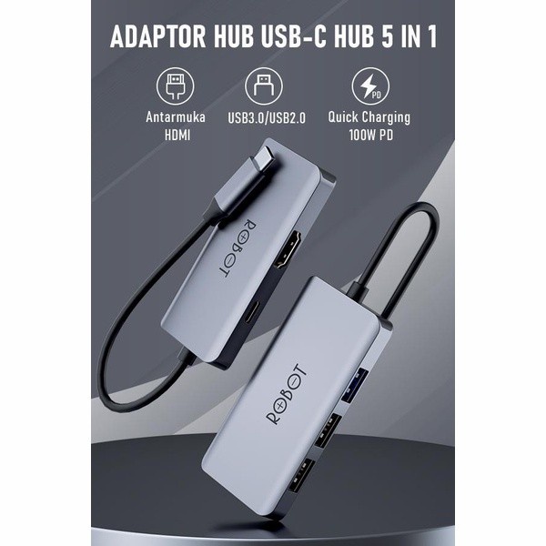 Robot HT255 Type-C USB Hub with HDMI Adapter / ROBOT HT260 Multiport 6 in 1 USB Type C HUB Adapter Portable