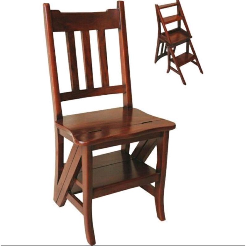 Kursi tangga lipat folding multifungsi library chair perpustakaan kayu jati ukuran 100cm