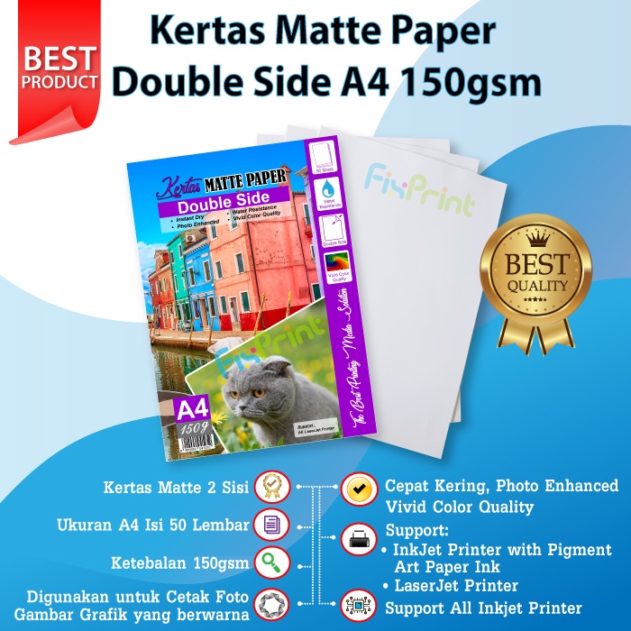 Kertas Matte Paper Double Side A4 150gsm - Kertas Matte A4 50 Lembar